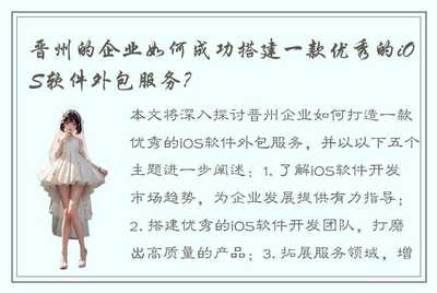 晋州的企业如何成功搭建一款优秀的iOS软件外包服务?